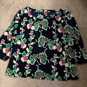 Banana Republic Factory Floral Blouse - Navy, Green, Pink size large